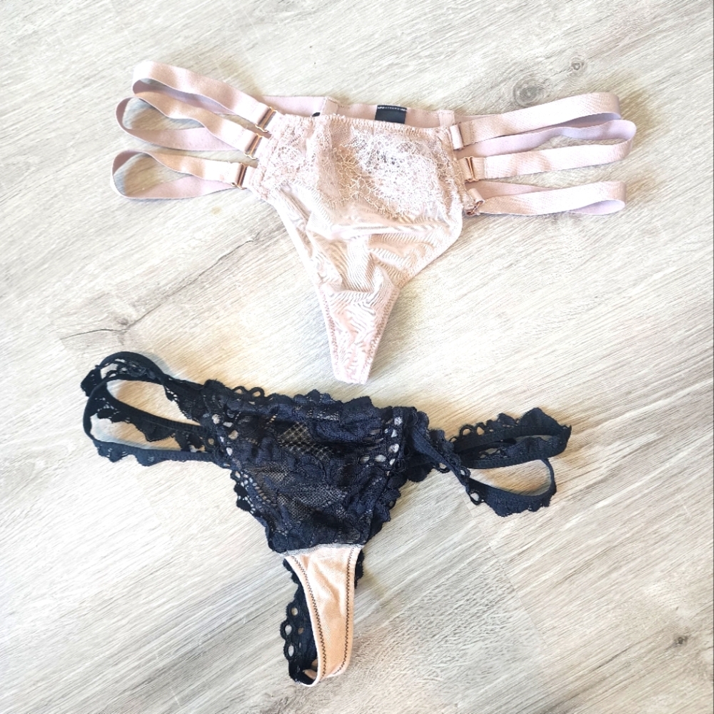 Victoria's Secret | Lace Strappy Thong Set - nude & black